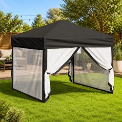 Folding Party Tent with Sidewalls 3x3m Outdoor Canopy Gazebo Black Portable