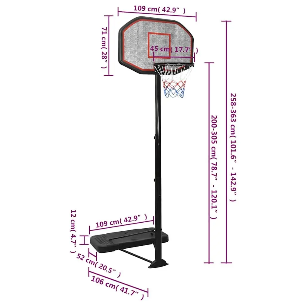 Adjustable Basketball Stand 258-363 cm Portable Indoor Outdoor Game Net