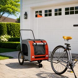 Comfortable Cycling Cart for Small Dogs in Orange and Grey