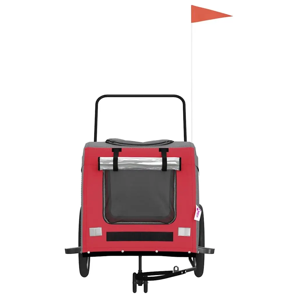 Pet Bike Trailer Red Iron Frame Oxford Fabric Mesh Windows Zippered Doors