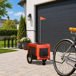 Pet Bike Trailer Orange Black Oxford Fabric Iron Frame Small Dogs Cargo Stroller
