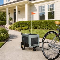 Pet Bike Trailer Grey Oxford Fabric Iron Frame Small Dogs Pets Bicycle Cargo
