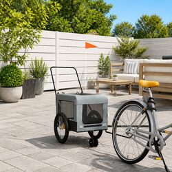 Pet Bike Trailer with Push Bar Small Dog Cat Carrier Tow Behind Bicycle