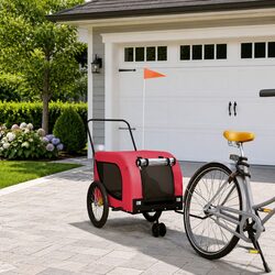Pet Bike Trailer Red Oxford Fabric Iron Frame Cargo Cart Small Dogs Pets