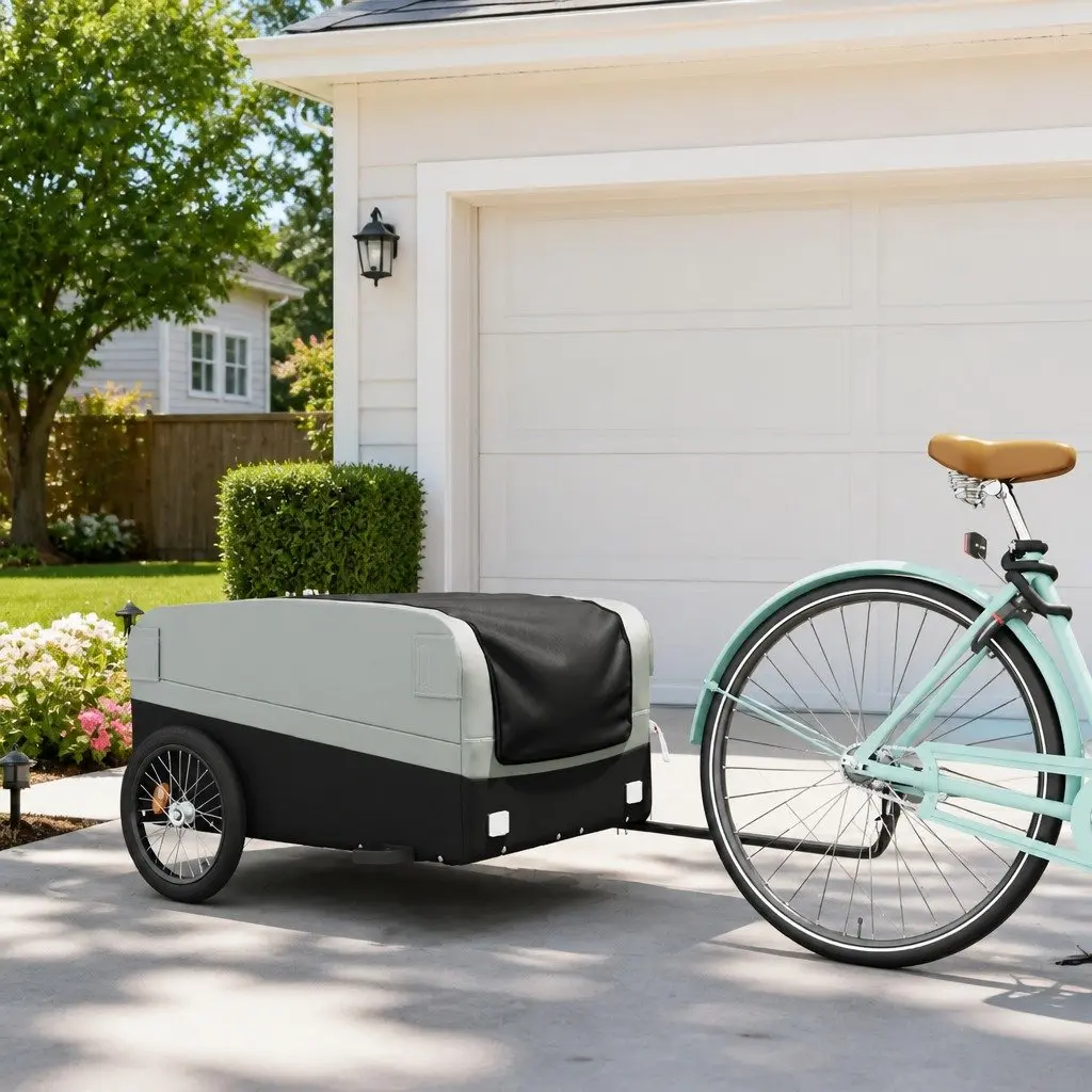Bike Trailer Grey 45kg Load Capacity Iron Cargo Hauling Tow Bar