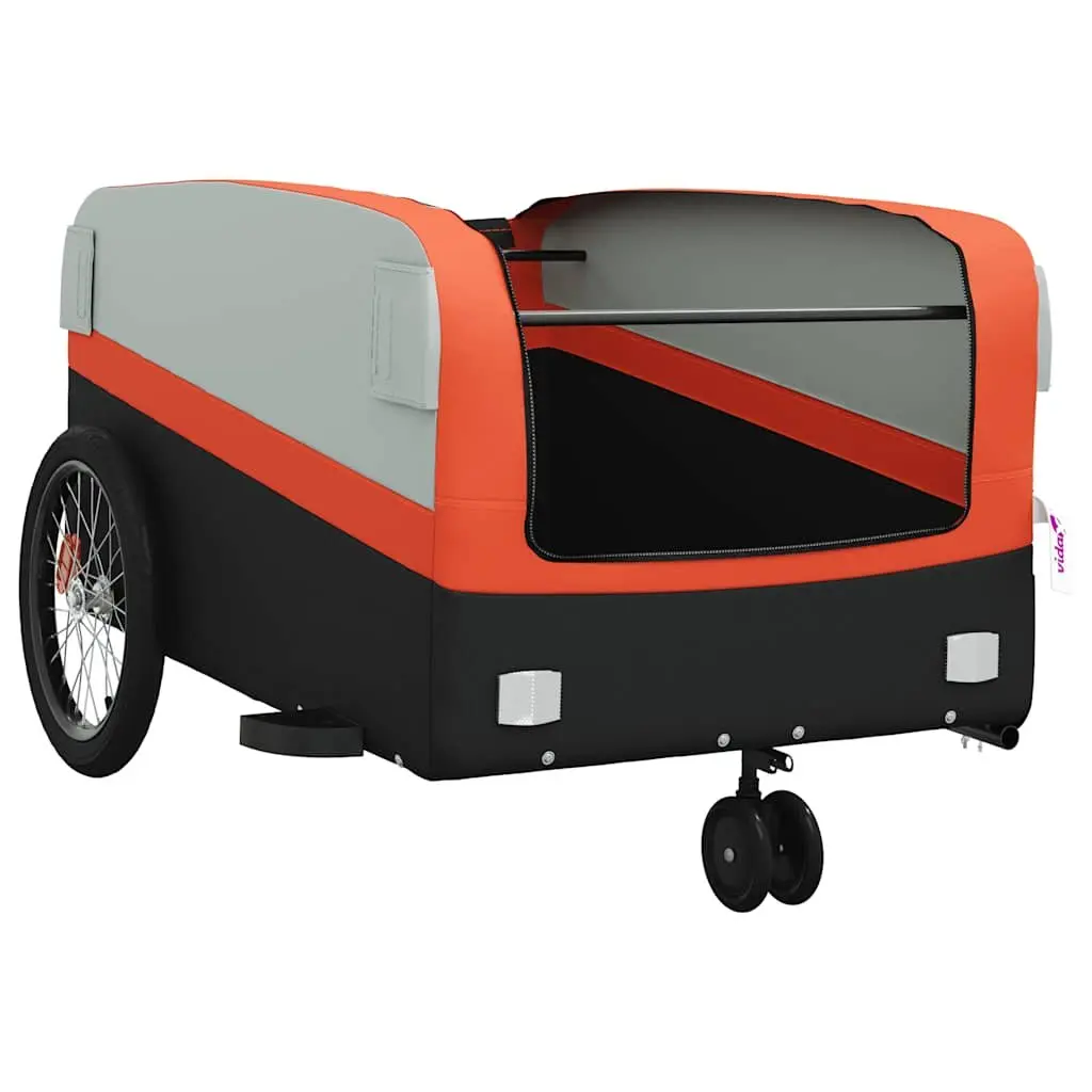 Bicycle Cargo Trailer 45kg Load Capacity Iron Frame Orange Tow Bar Safety Flag