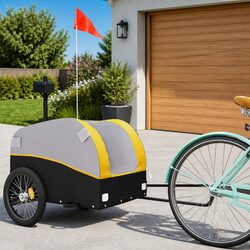 Bike Trailer 45kg Load Capacity Yellow Iron Heavy Duty Cargo Cart Bicycle