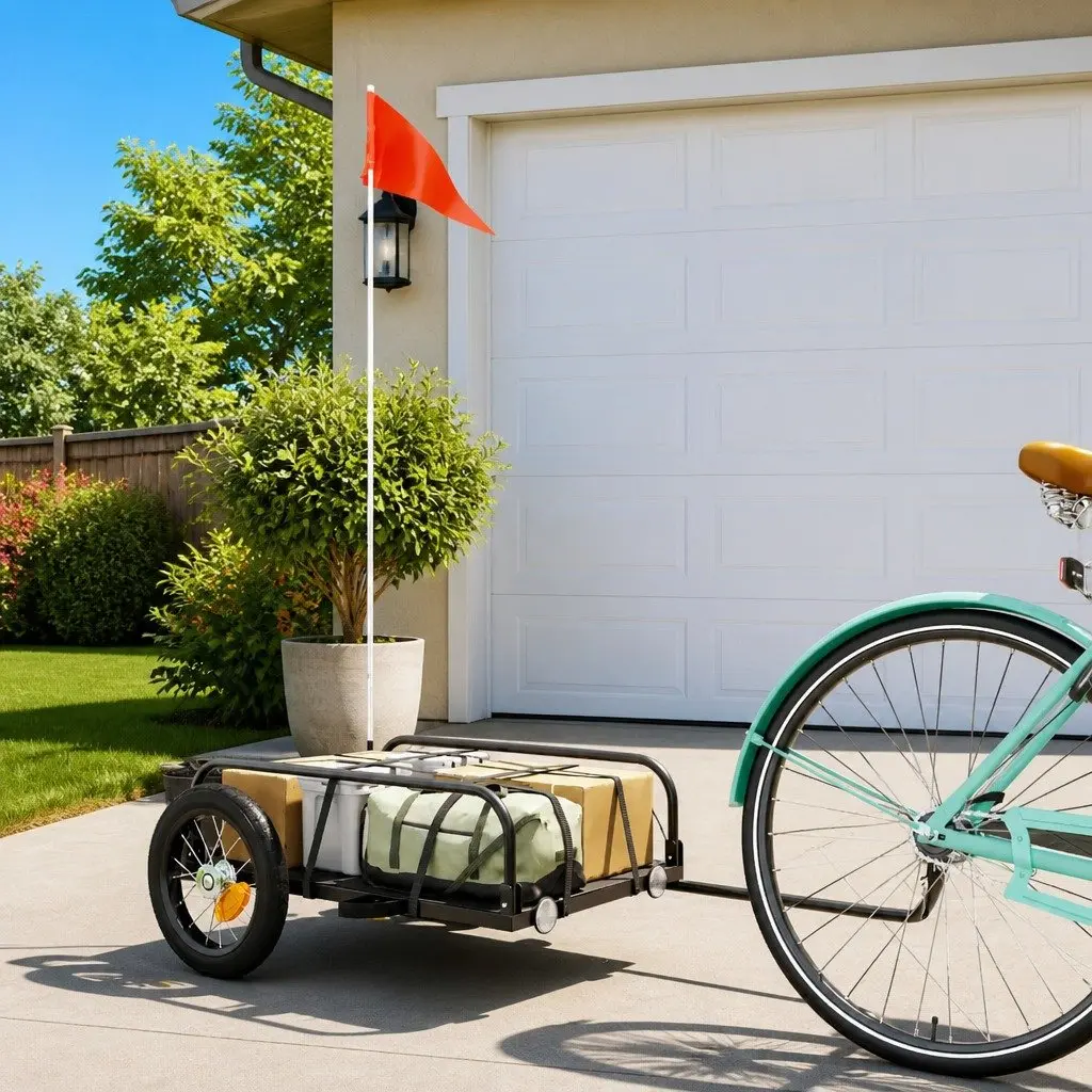 Bike Trailer Black Iron Heavy Duty Cargo Cart for Transporting Goods