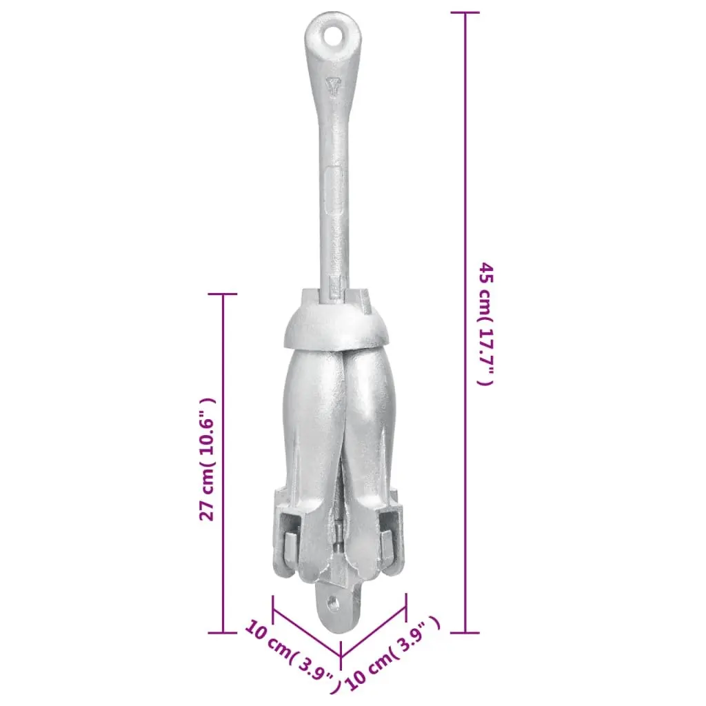 Folding Anchor with Rope Silver 4kg Cast Iron Grapnel Boat Watercraft Docking