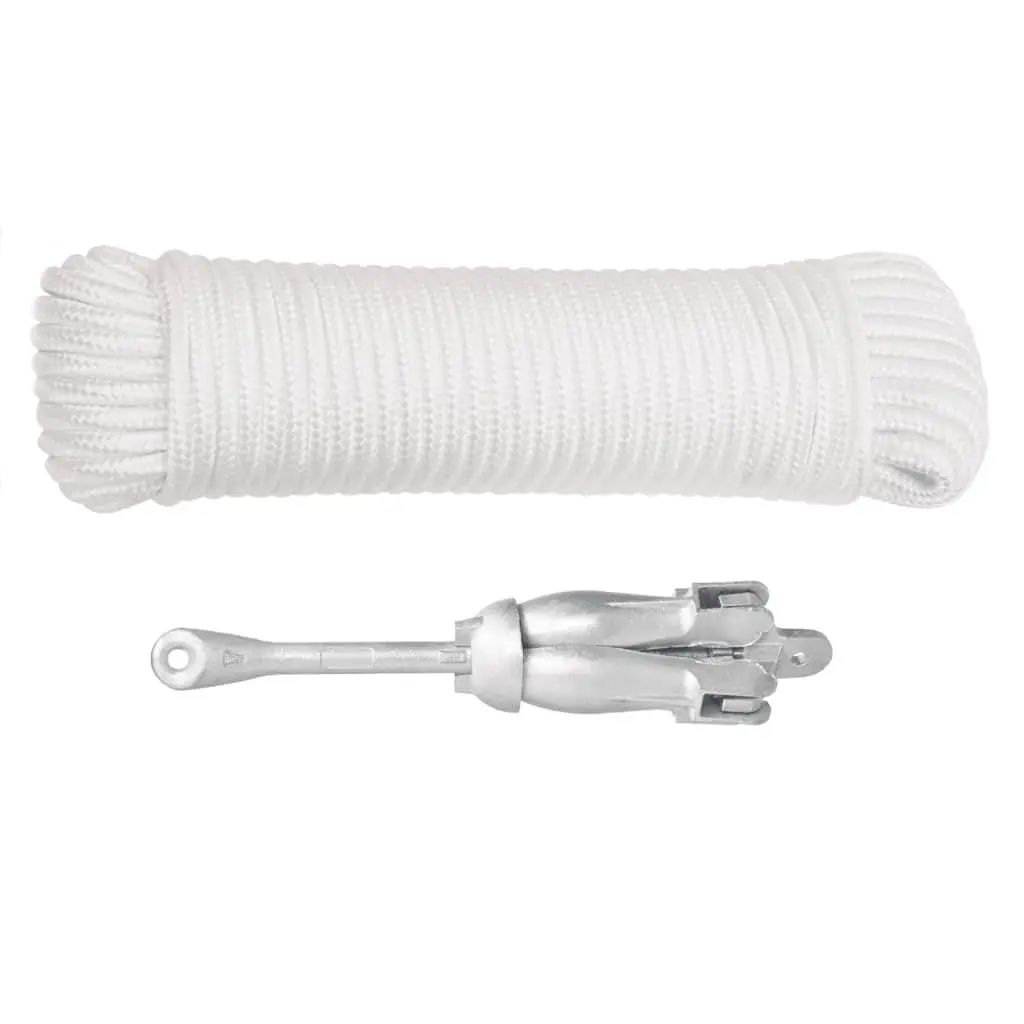 Folding Anchor with Rope 1.5kg Silver 4-Claw Grapnel for Boat Dinghy Kayak