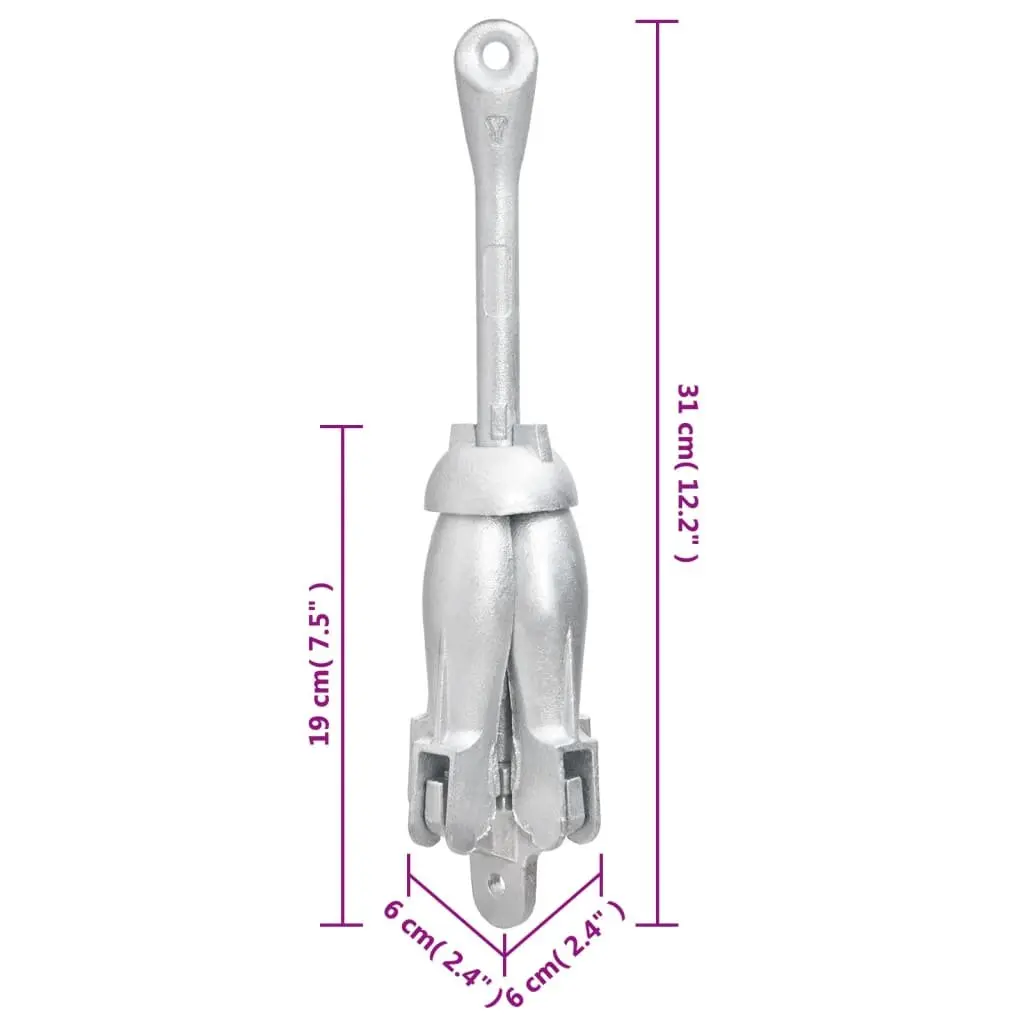 Folding Anchor with Rope 1.5kg Silver 4-Claw Grapnel for Boat Dinghy Kayak