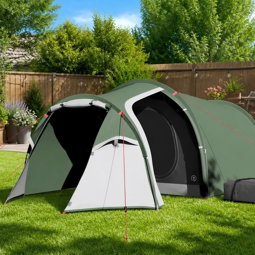 Camping Tent 2-Person Green Waterproof Weather Protection Tunnel Style
