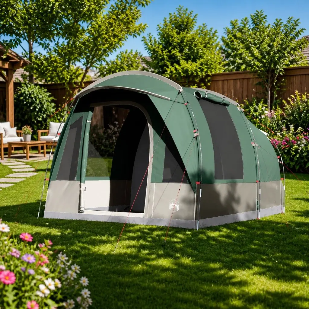 Camping Tent 3-Person Green Waterproof Easy Setup Fibreglass Poles