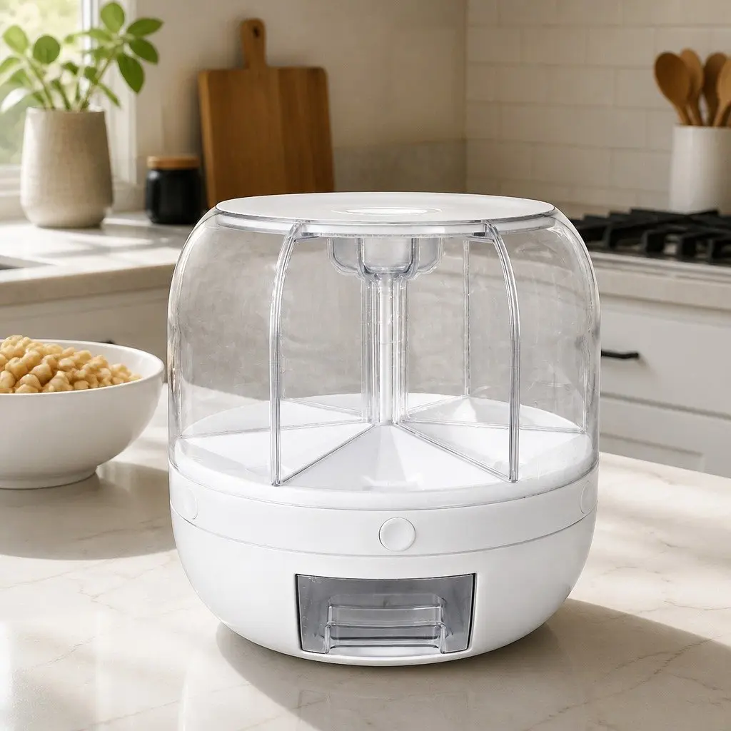 Cereal Dispenser 10kg Rice Storage Container Rotating Dry Food Organizer