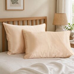 Elegant Champagne Pink Twin Pack of Mulberry Silk Pillowcases