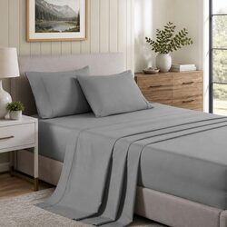 Bamboo Cooling Sheet Set 2000TC Single Bed Sheets Soft Microfibre Blend Mid Grey