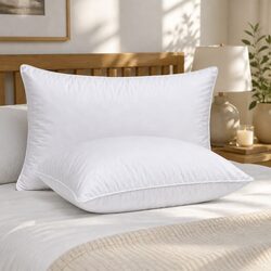 Goose Feather Down Pillows Twin Pack 1000GSM White Soft Sleeping Pillows Set