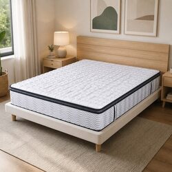 Queen Pocket Spring Mattress Medium-Firm 5-Zone Hybrid Foam Support Bed