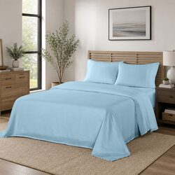 Sky Blue 4 Piece Microfibre Sheet Set for Double Beds