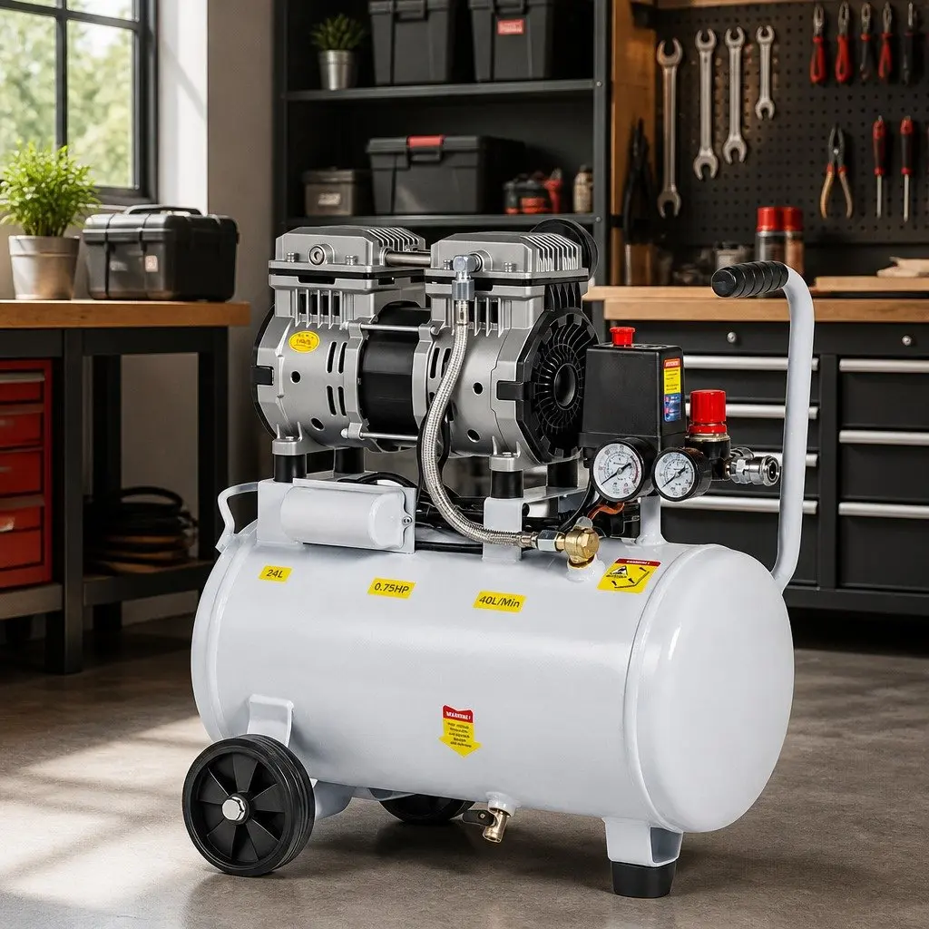 Air Compressor 24L Portable Quiet Oil-Free Tyre Inflator Electric Power