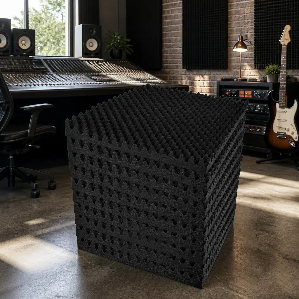 Acoustic Foam Panels 50x50x5cm Eggshell Texture Sound Absorption
