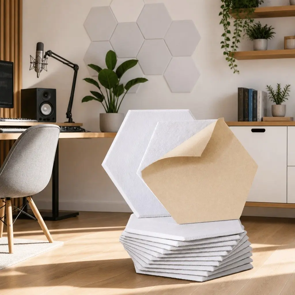 Acoustic Foam Soundproof Panels 12 Piece Hexagonal Tiles High Density White