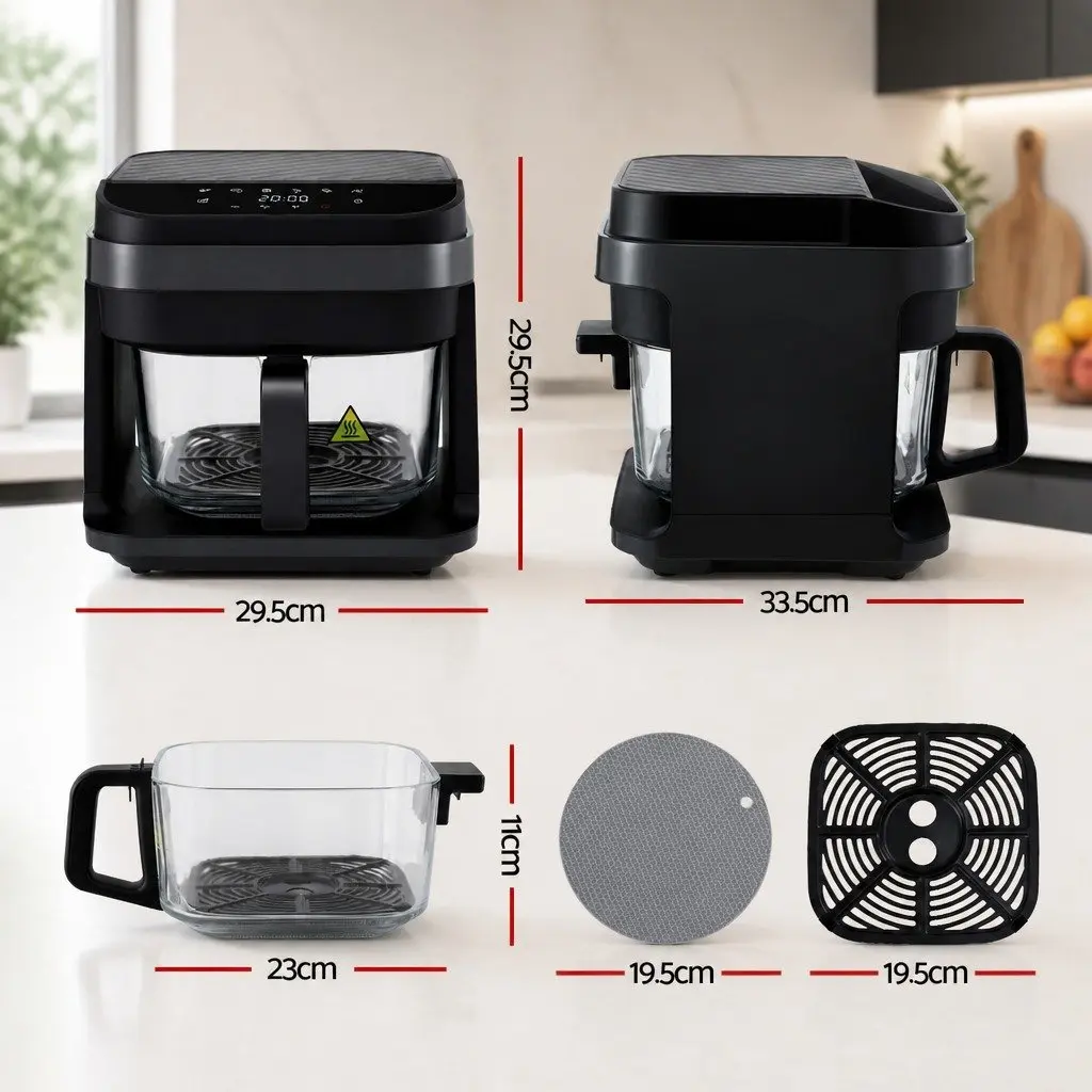 Air Fryer 5.5L Black Electric Cooker with 360 Degree Hot Air Circulation and Touch Control Display