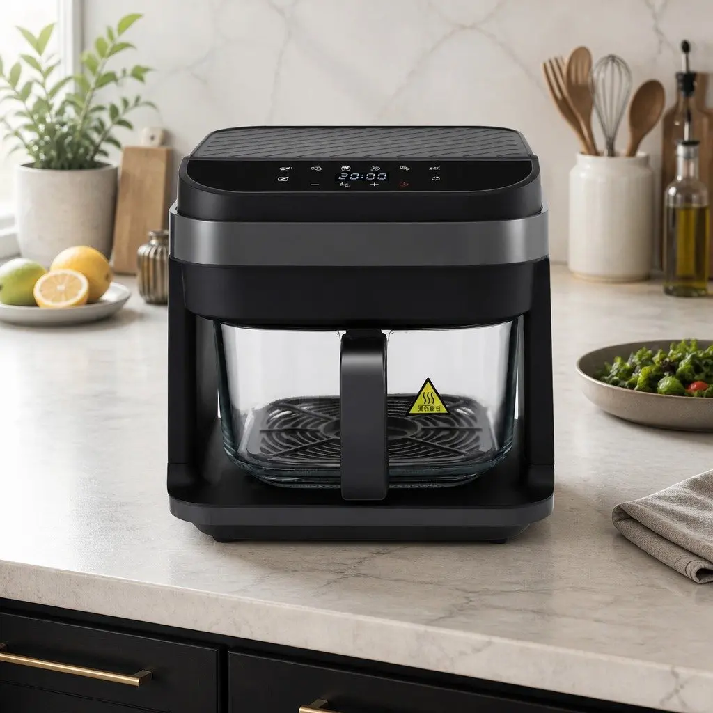 Air Fryer 5.5L Black Electric Cooker with 360 Degree Hot Air Circulation and Touch Control Display