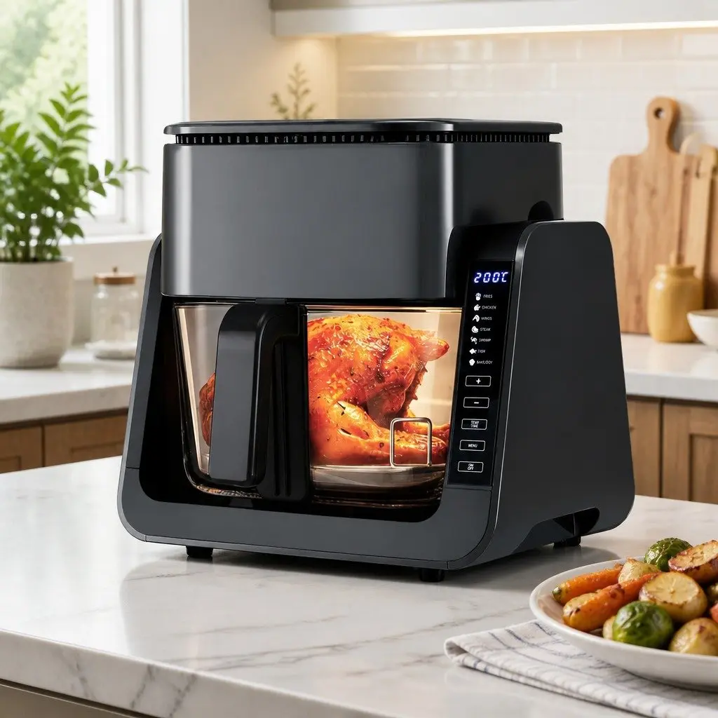 Air Fryer 4L Dual Zone Electric Cooker with BBQ Grill Top and Touch Control