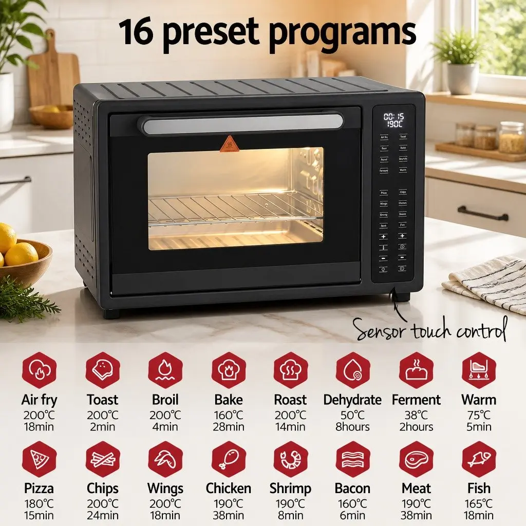 Air Fryer Oven 32L Large Capacity 1700W LCD Touch Control Black