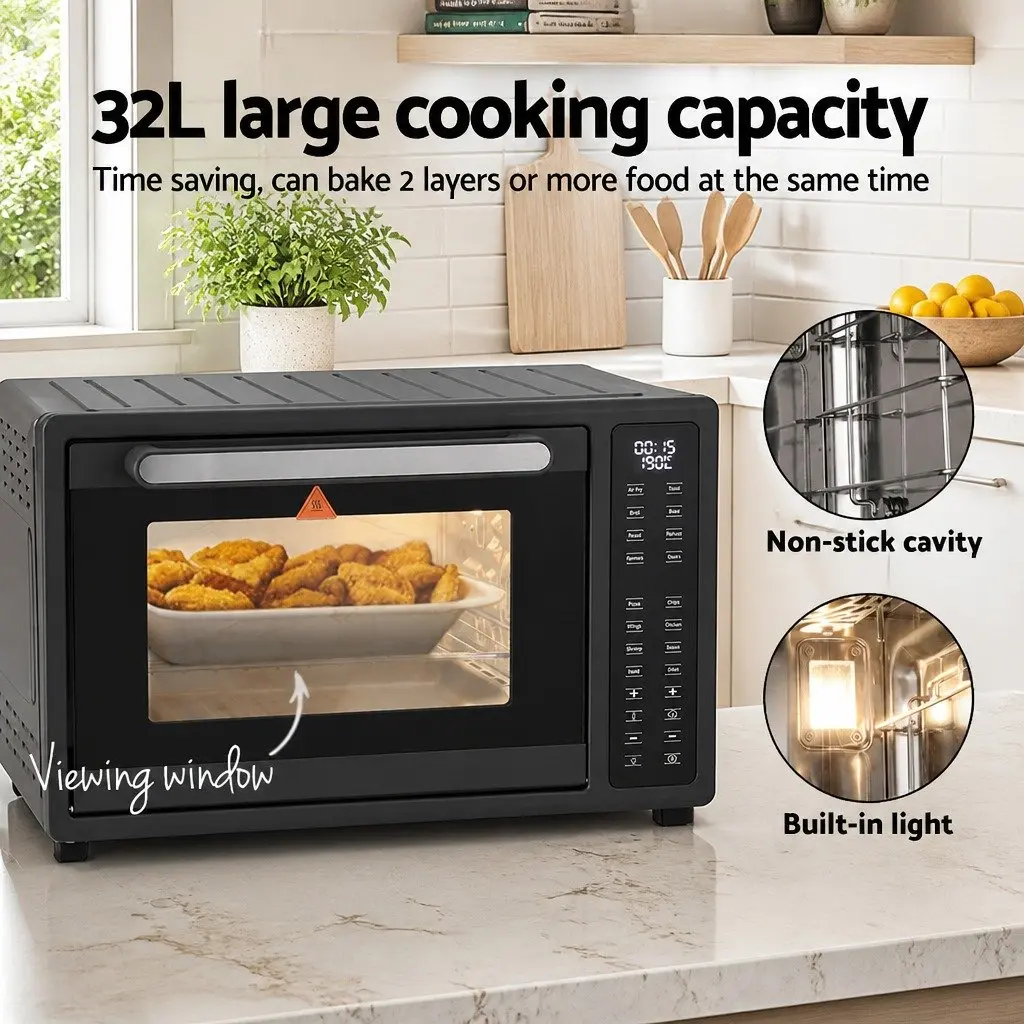 Air Fryer Oven 32L Large Capacity 1700W LCD Touch Control Black