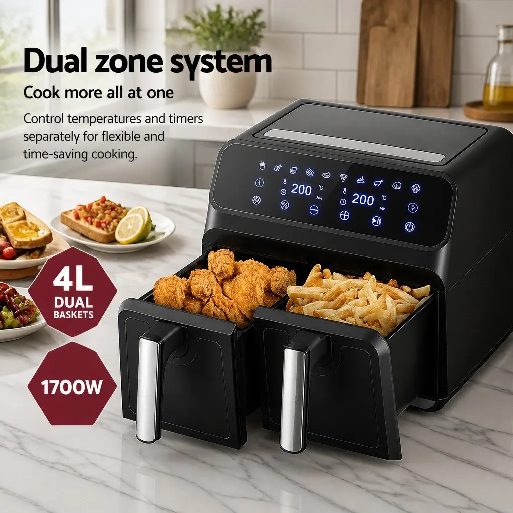 Air Fryer 8L Dual Zone Digital Touch Control Kitchen Cooking Appliance