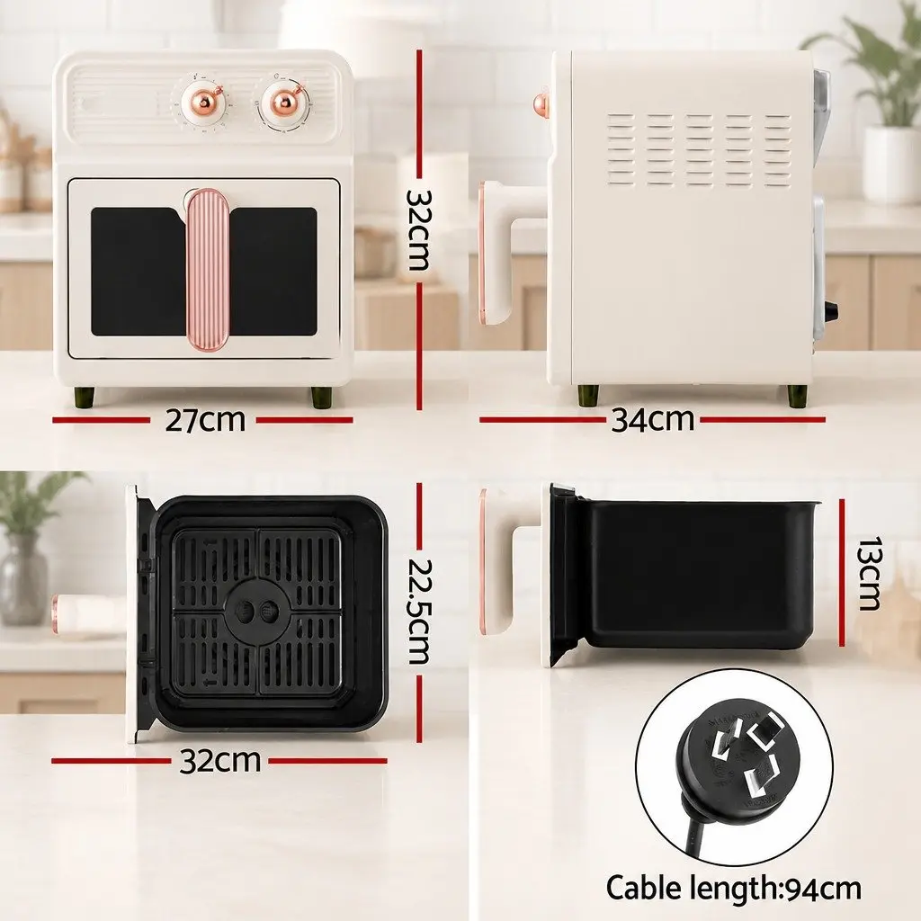 6L Air Fryer Knob Control 1700W Cream 360° Hot Air Circulation