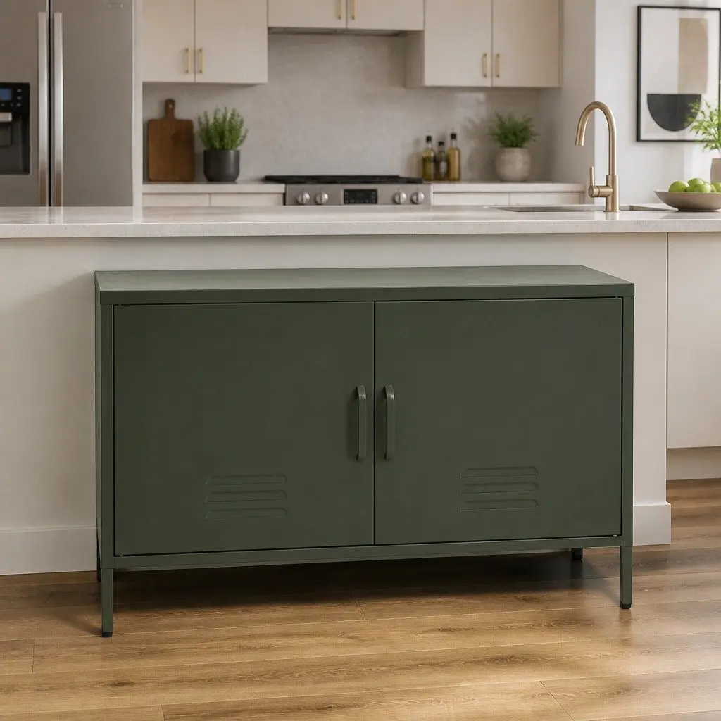 Buffet Sideboard 100cm Metal Storage Cabinet with Adjustable Shelf and Wall Mount