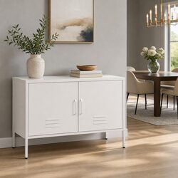 Elevate Your Space with This White Metal Buffet Cabinet