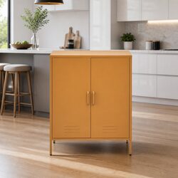 Yellow Metal Buffet Sideboard Storage Cabinet with Adjustable Shelves Dining