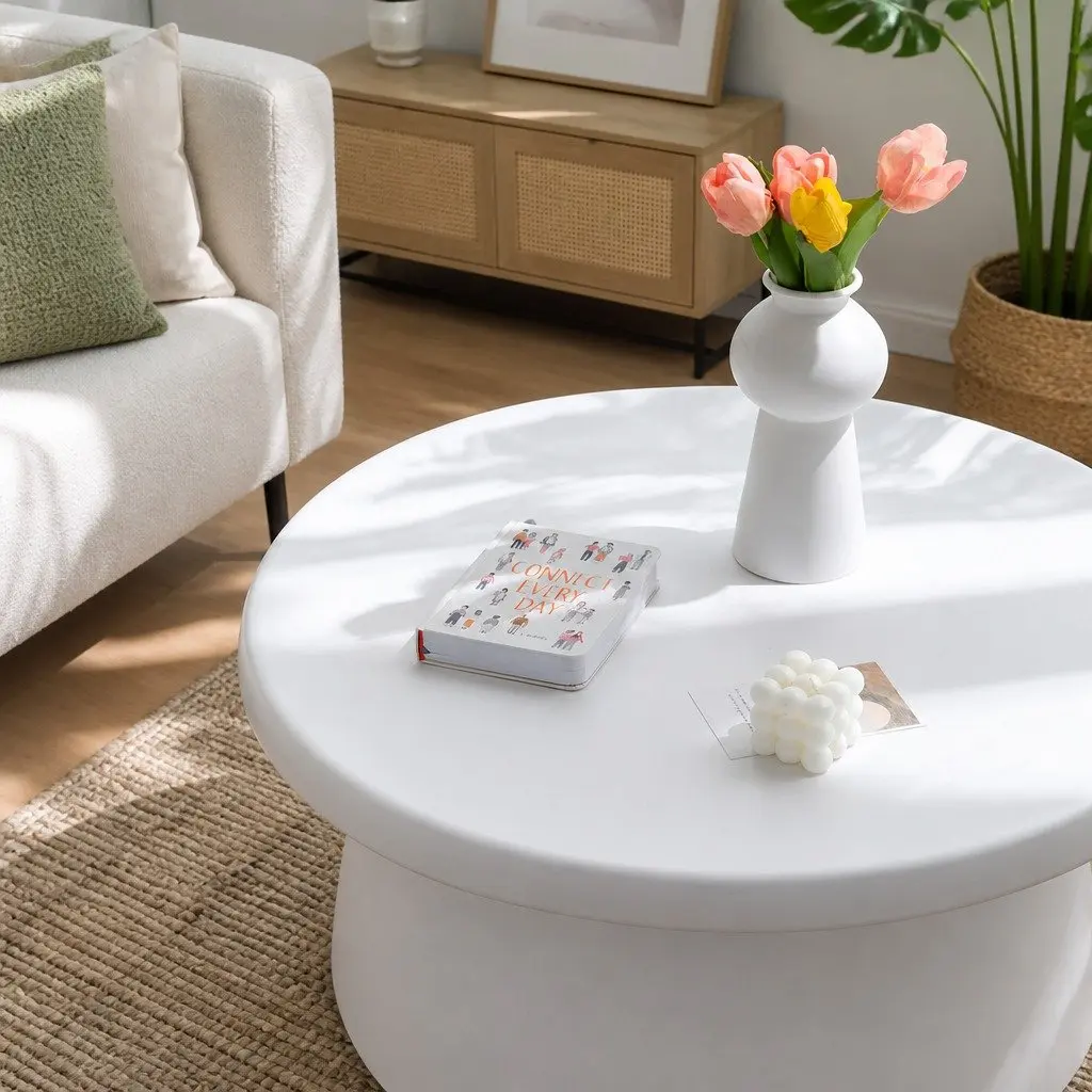 Round Coffee Table 71CM Pedestal Base White Easy to Clean