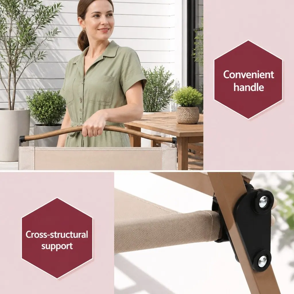 Beige Folding Chair Portable for Camping Beach and Patio Use