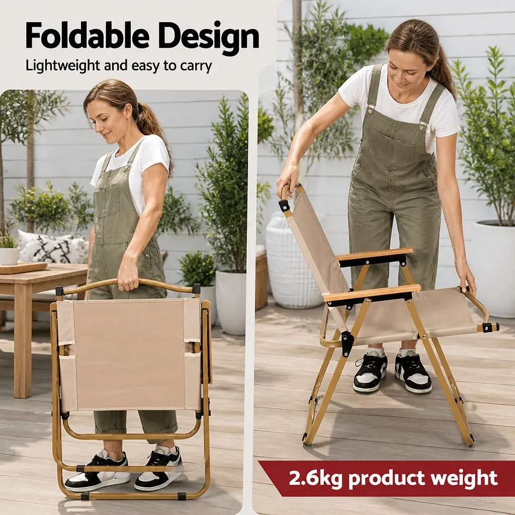 Beige Folding Chair Portable for Camping Beach and Patio Use