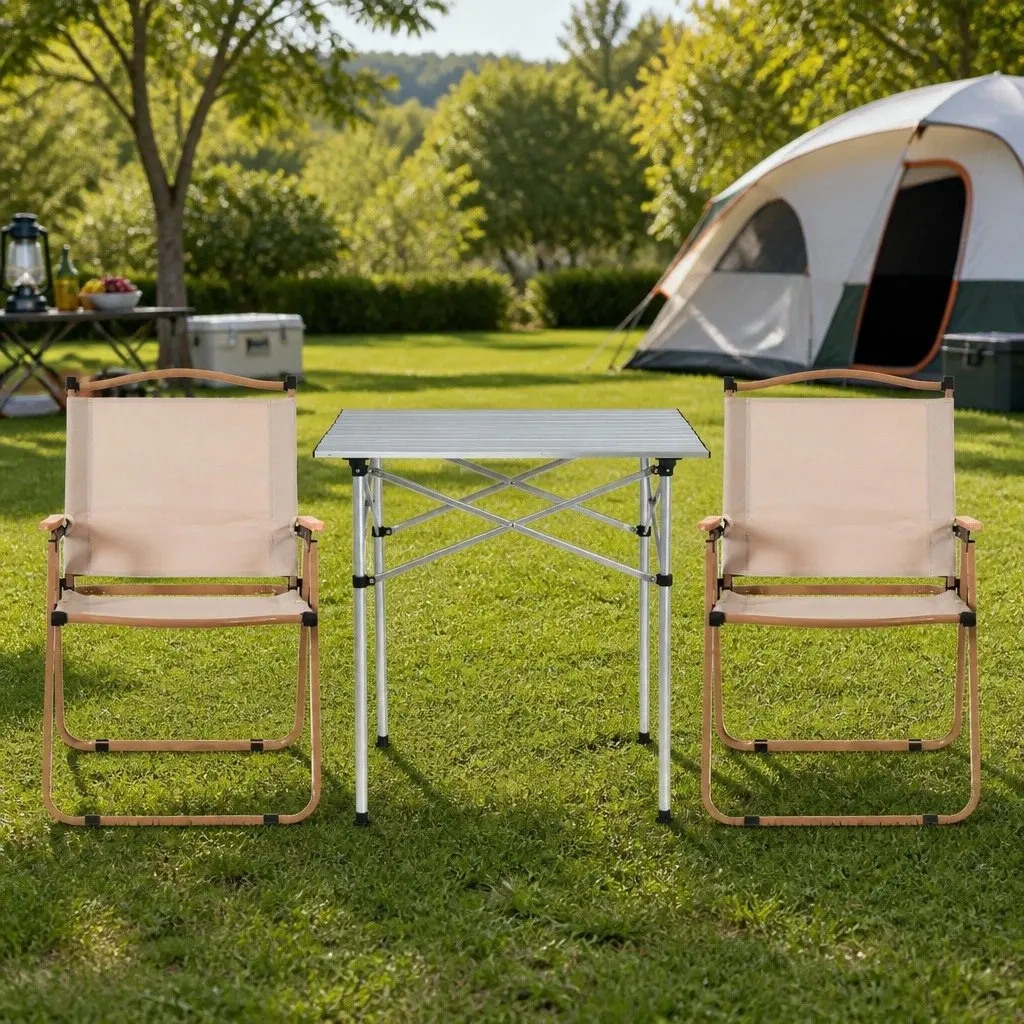 Camping Table Chair Set 3 Piece Outdoor Folding Portable Aluminium Steel