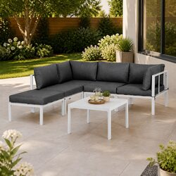 6-Piece Outdoor Lounge Sofa Set Aluminium Frame White Cushions Patio Furniture
