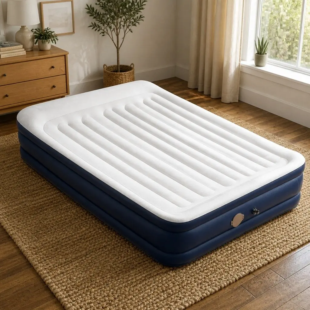 Double Air Mattress Inflatable Bed 46cm Built-in Pump Flocked Sleeping Surface