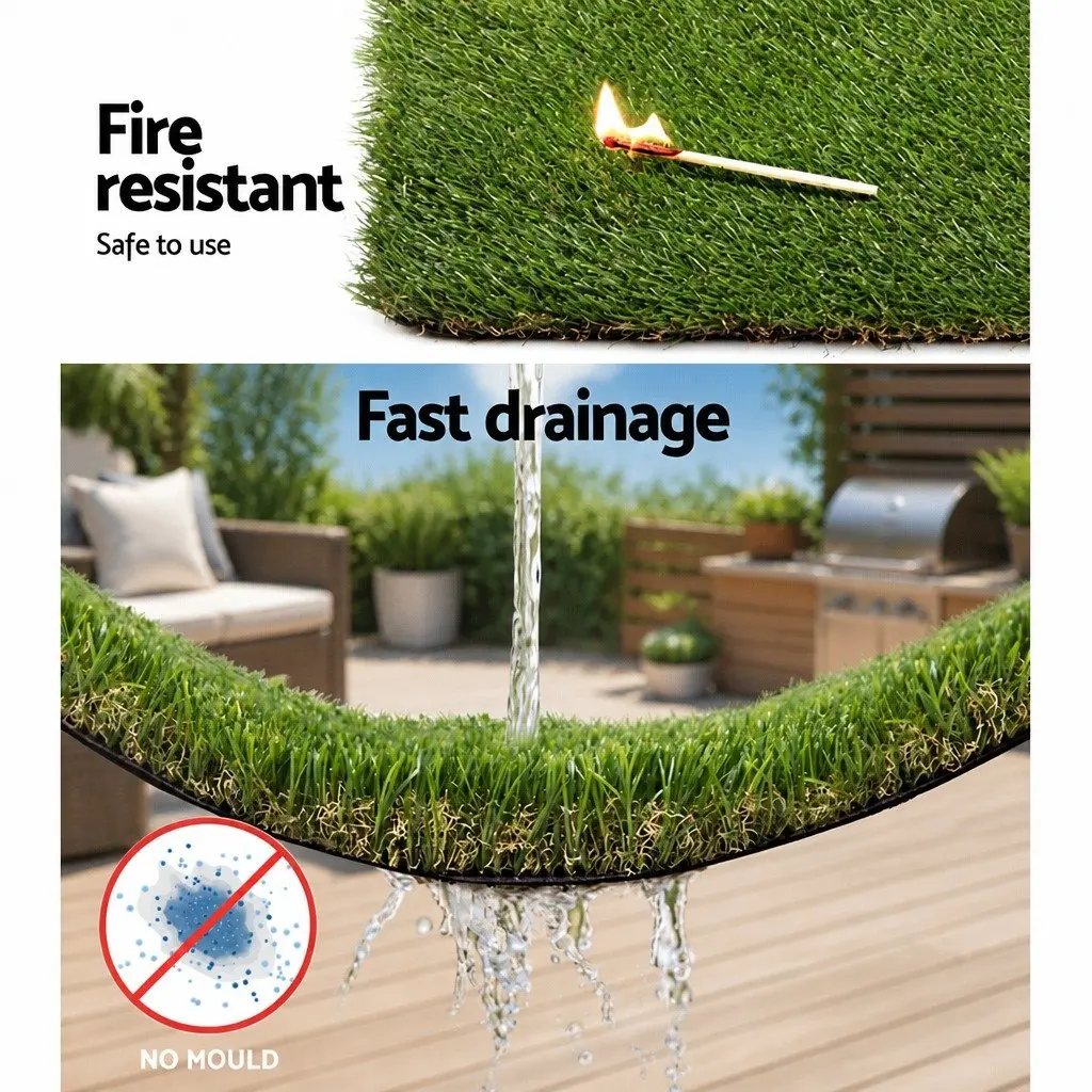 Artificial Grass 40mm Pile Height 2m x 5m Durable Synthetic Turf for Backyard Green Lawn