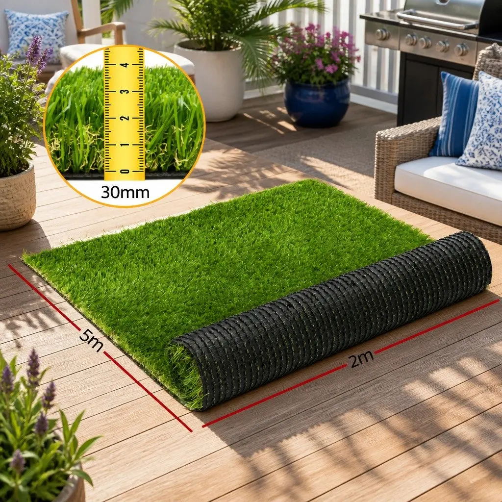Artificial Grass 30mm 2m x 5m Synthetic Lawn Turf for Low Maintenance Garden Landscape Outdoor Use