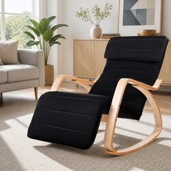 Stylish Black Rocking Chair with Adjustable Footrest