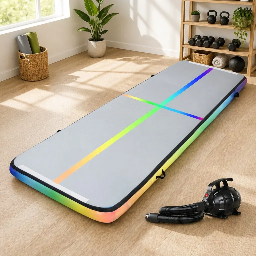 Air Track Gymnastics Mat 4M Inflatable Tumbling Exercise Pad with Cushioned Surface and Electric Pump
