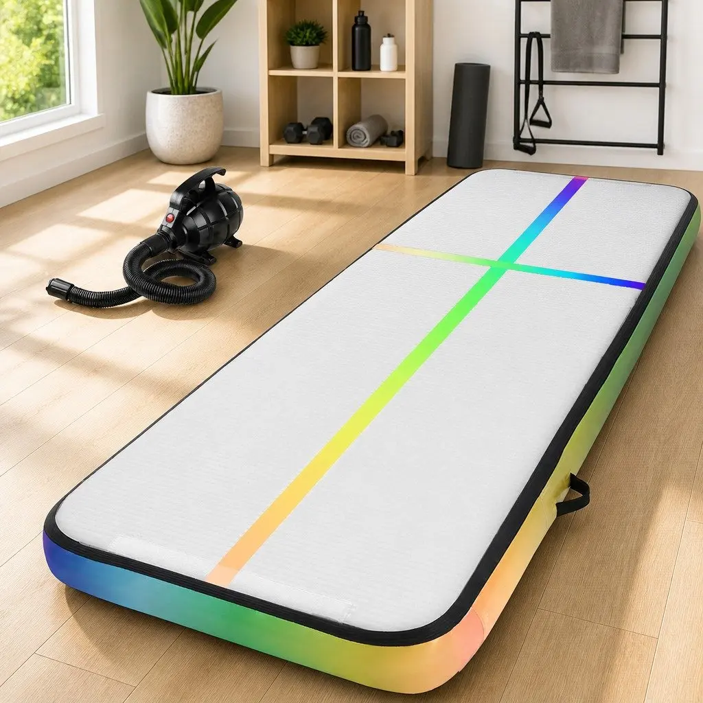 Air Track Gymnastics Mat 4M Inflatable Tumbling Exercise Pad with Cushioned Surface and Electric Pump