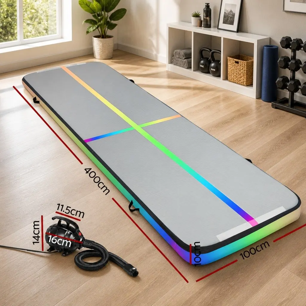 Air Track Gymnastics Mat 4M Inflatable Tumbling Exercise Pad with Cushioned Surface and Electric Pump
