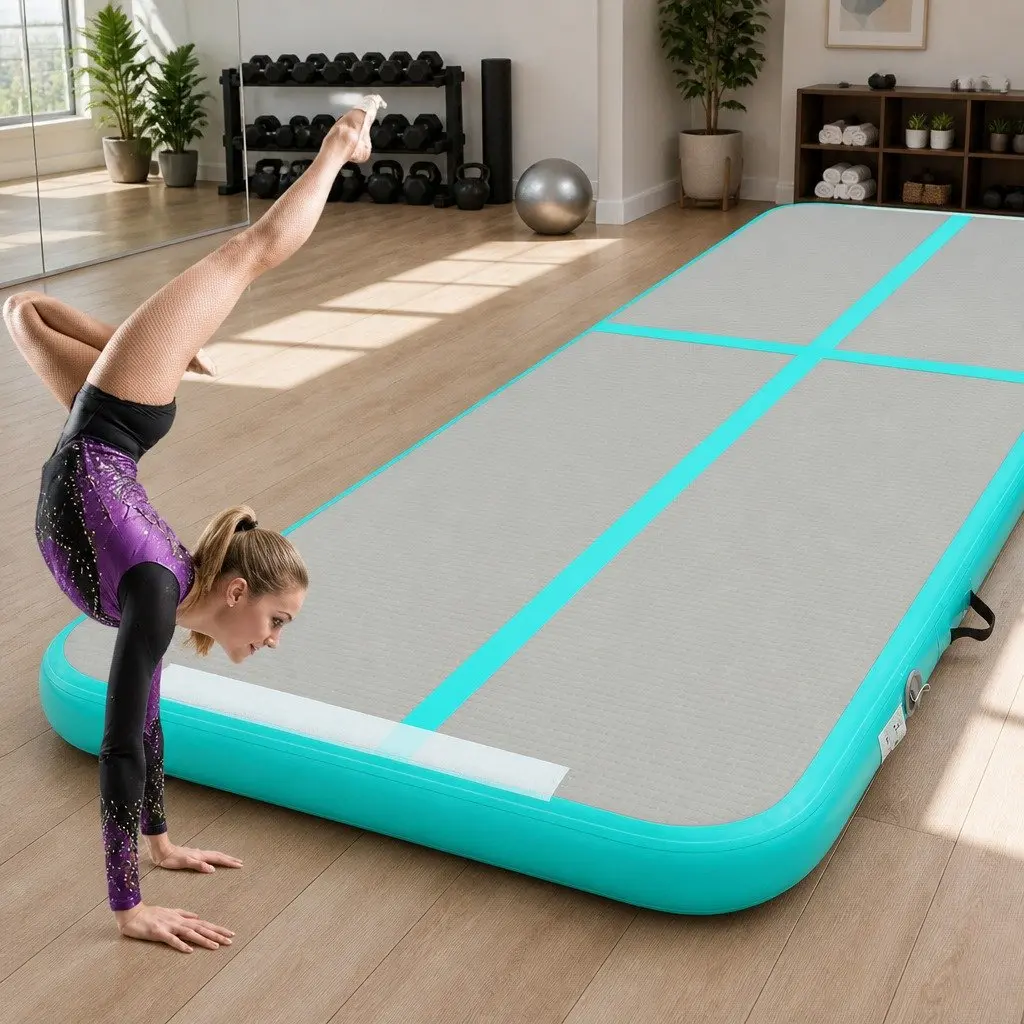 Inflatable Air Track Mat 4M Cushioned Surface for Gymnastics Tumbling Training Fitness Yoga