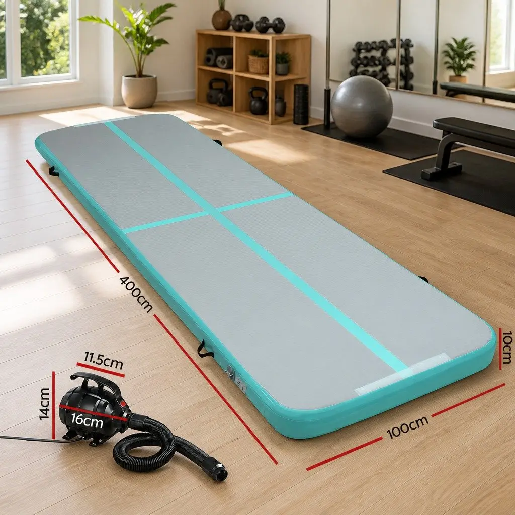 Inflatable Air Track Mat 4M Cushioned Surface for Gymnastics Tumbling Training Fitness Yoga